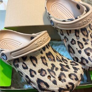 CROCS Tan Leopard Print Sandals